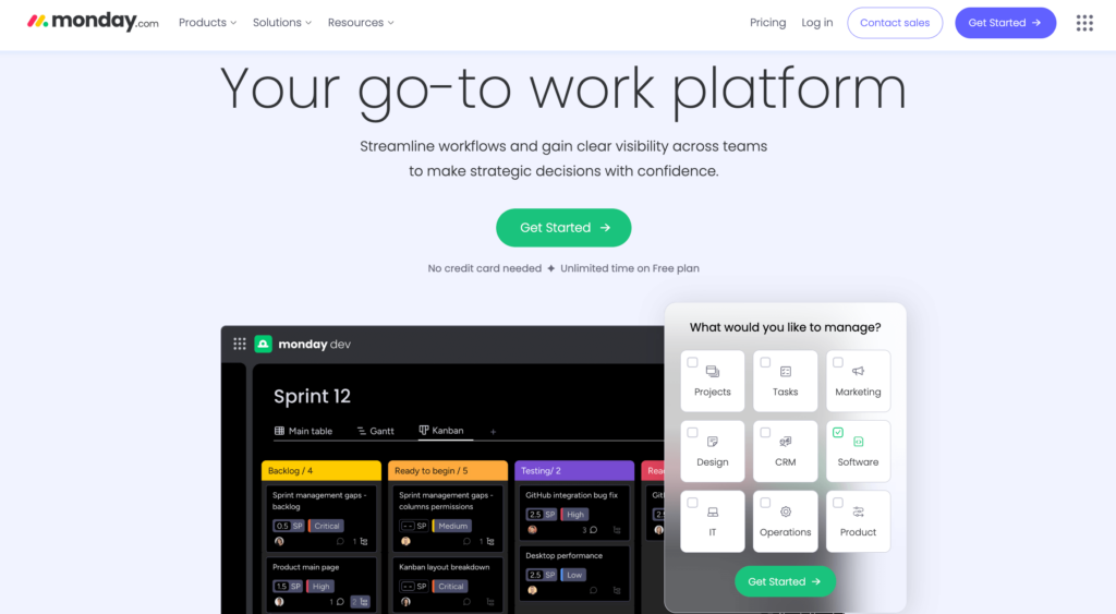 tampilan landing page monday com