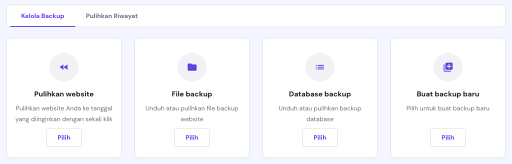tampilan opsi backup yang tersedia di hpanel