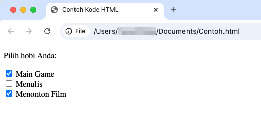 tampilan opsi kotak centang di google chrome