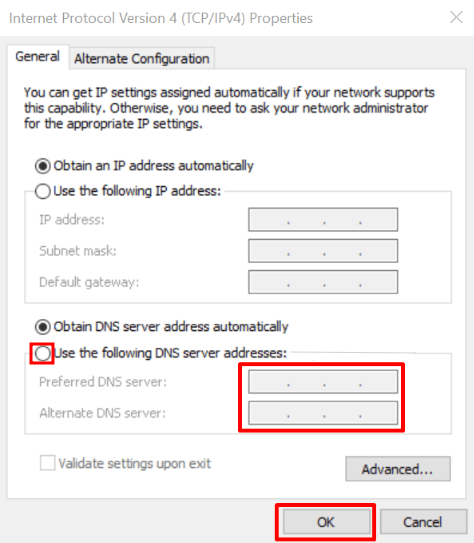 tampilan pengaturan dns windows