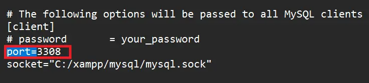 tampilan file my ini di notepad menunjukkan nomor port yang diubah