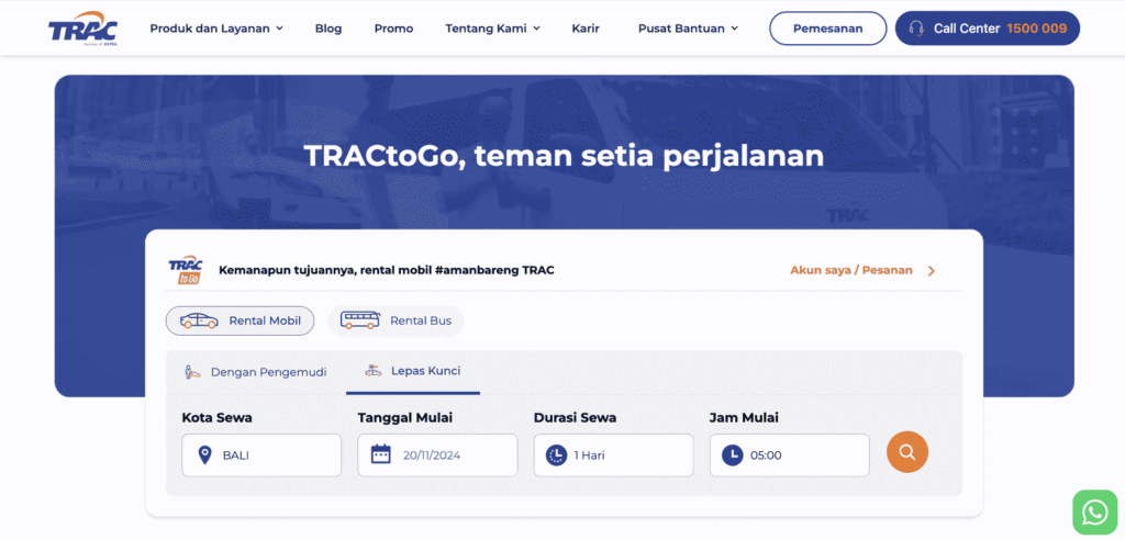 tampilan homepage trac astra