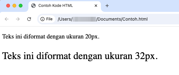 tampilan teks yang diubah ukurannya di web browser chrome