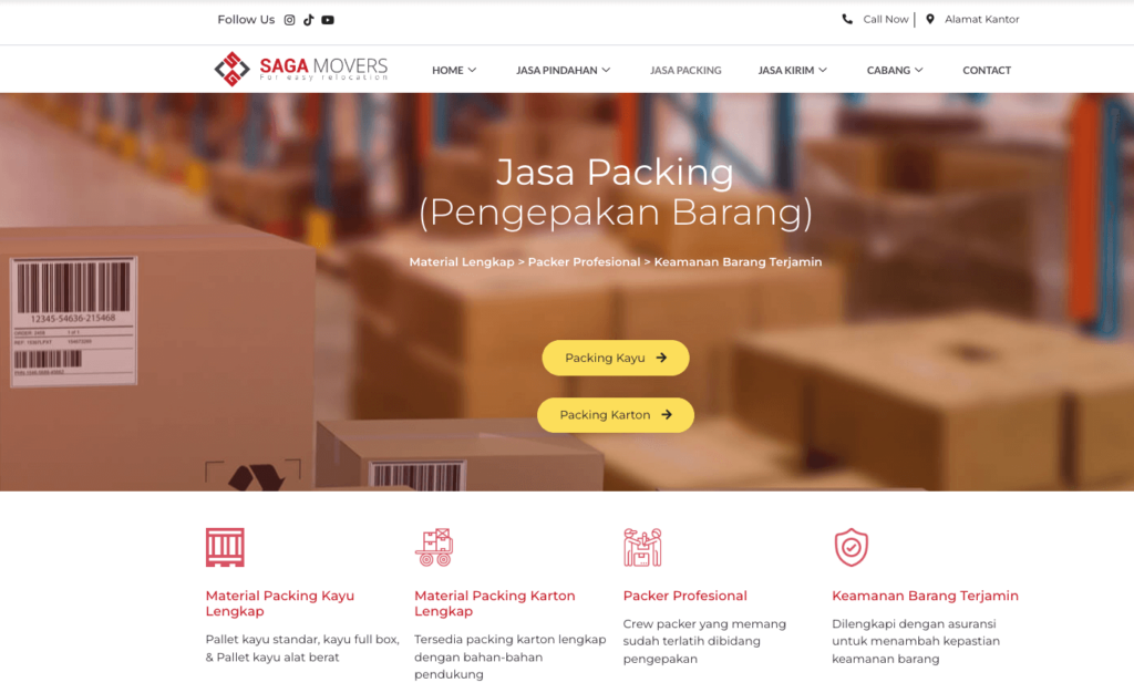 tampilan website sagamovers penyedia jasa packing