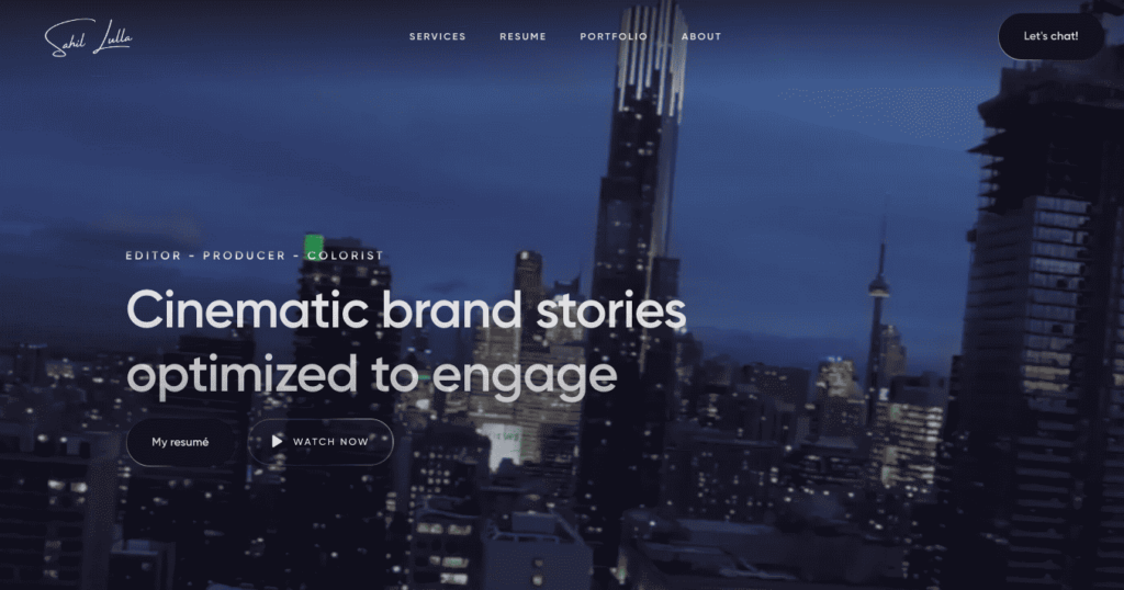 tampilan website video editor sahil lulla