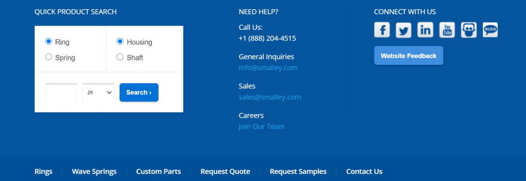 tampilan bagian bawah website smalley