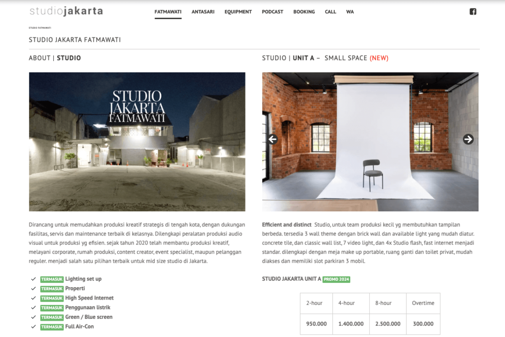 tampilan website studio jakarta usaha jasa persewaan studio
