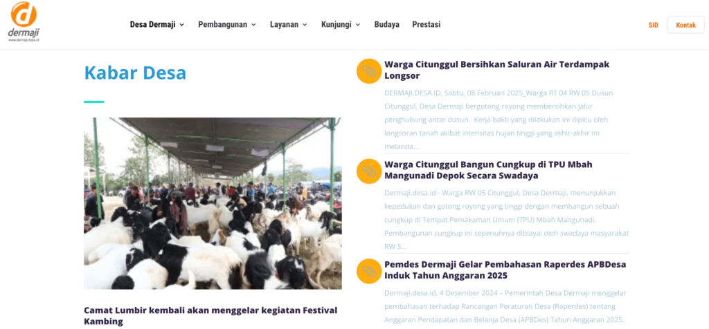 bagian kabar desa di homepage website desa dermaji banyumas