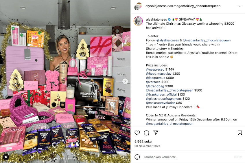 giveaway yang diadakan alyshiajoness untuk menghasilkan uang di instagram