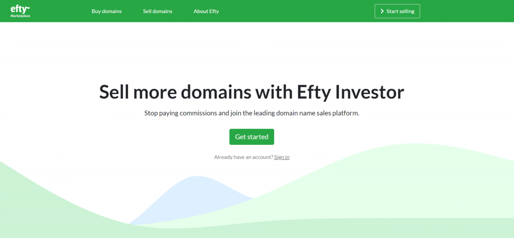 homepage efty website untuk jual beli domain