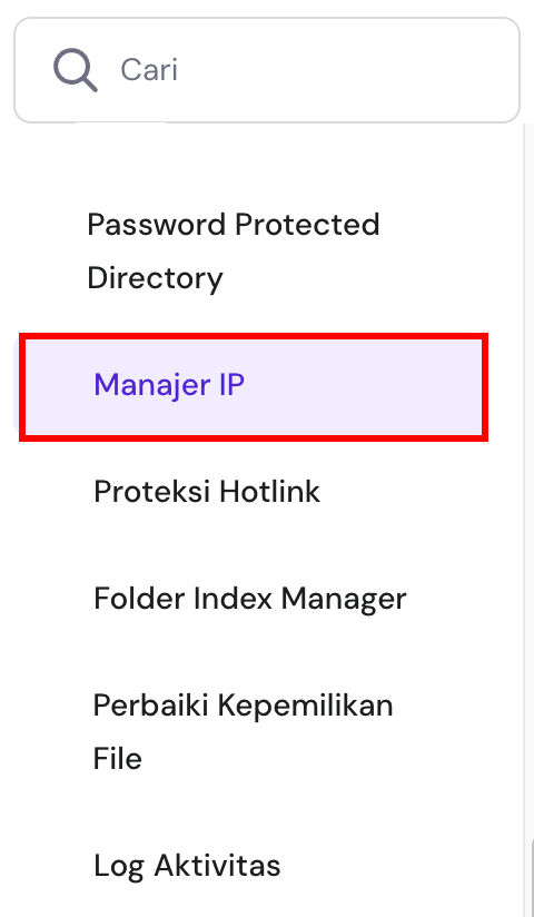 menu manajer ip di sidebar kiri hpanel