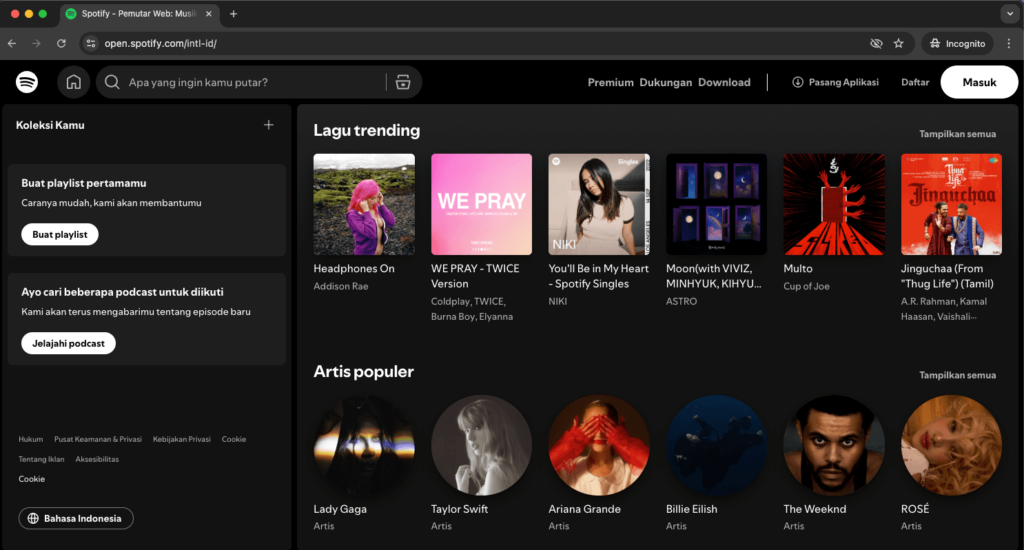 spotify web player sebagai contoh PWA