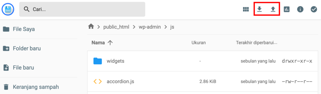 tampilan tool dengan tombol upload dan download yang dipilih