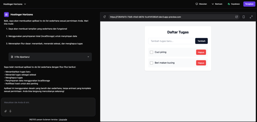 Prompt untuk menunjukkan cara memasukkan batasan dan preferensi