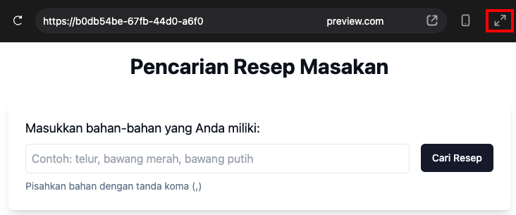 tombol untuk preview layar penuh hostinger horizons