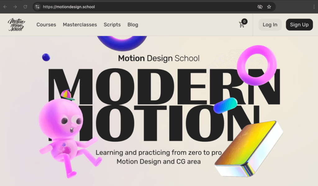 website motion design school yang menggunakan domain .school untuk pendidikan