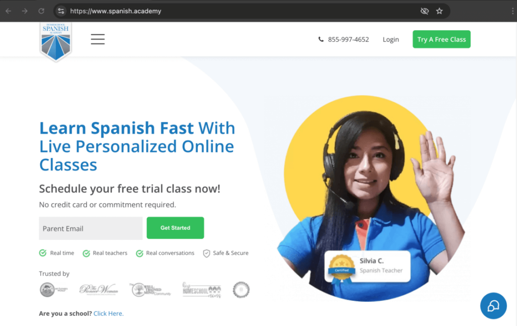 website spanish academy yang menggunakan TLD .academy