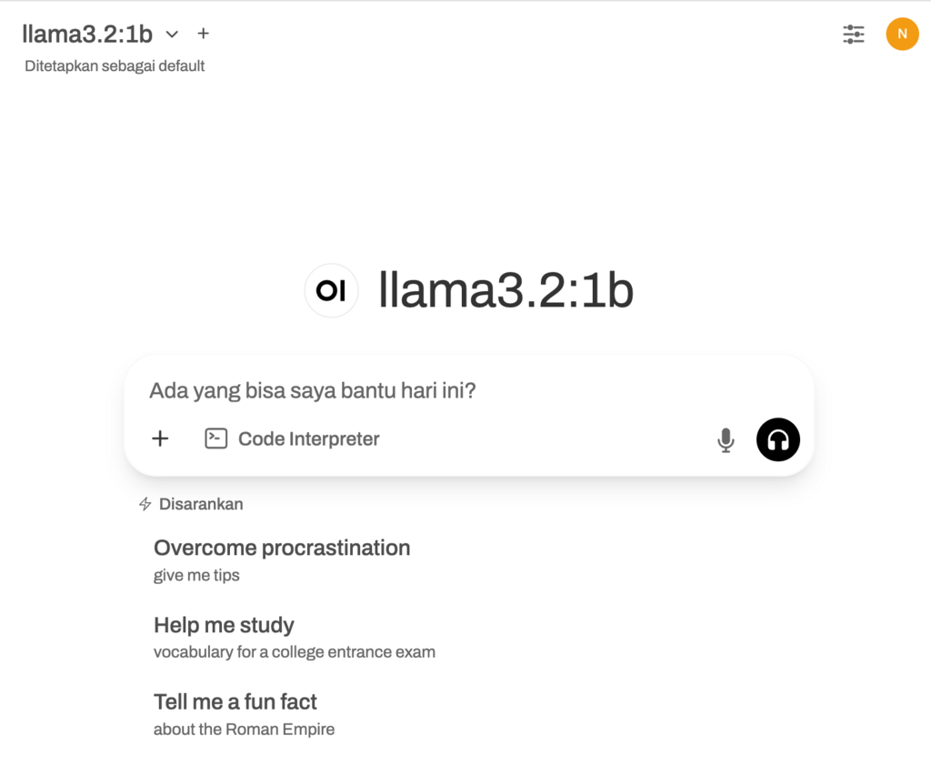 Bagian panel data di dashboard Open WebUI