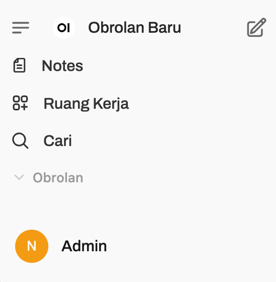 Bagian sidebar kiri di dashboard Open WebUI