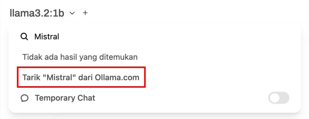 Opsi “Tarik [model] dari Ollama.com” di panel pemilihan model Open WebUI