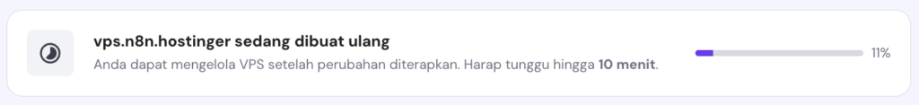 progress bar menginstal n8n di vps hpanel