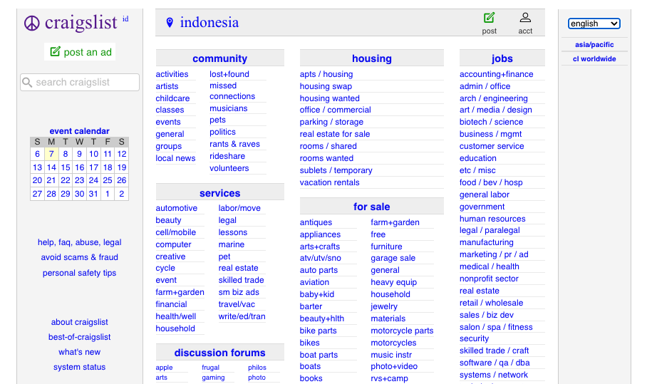 halaman craiglist indonesia