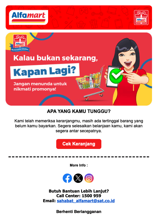 contoh email pengingat cart dari alfamart