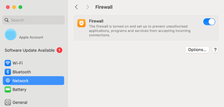 pengaturan macos menampilkan opsi firewall