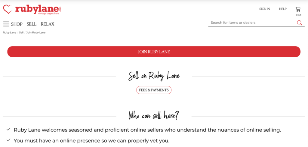 landing page ruby lane