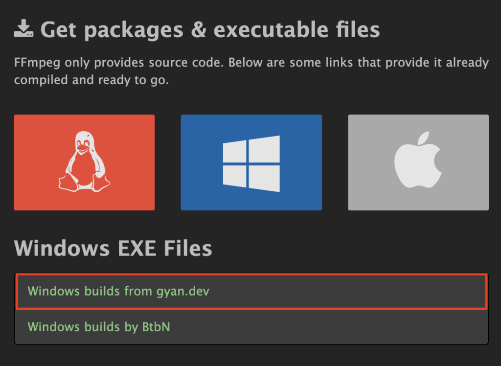 Build Windows dari gyan.dev di website FFmpeg