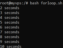 Contoh Bash script yang menampilkan “for” loop