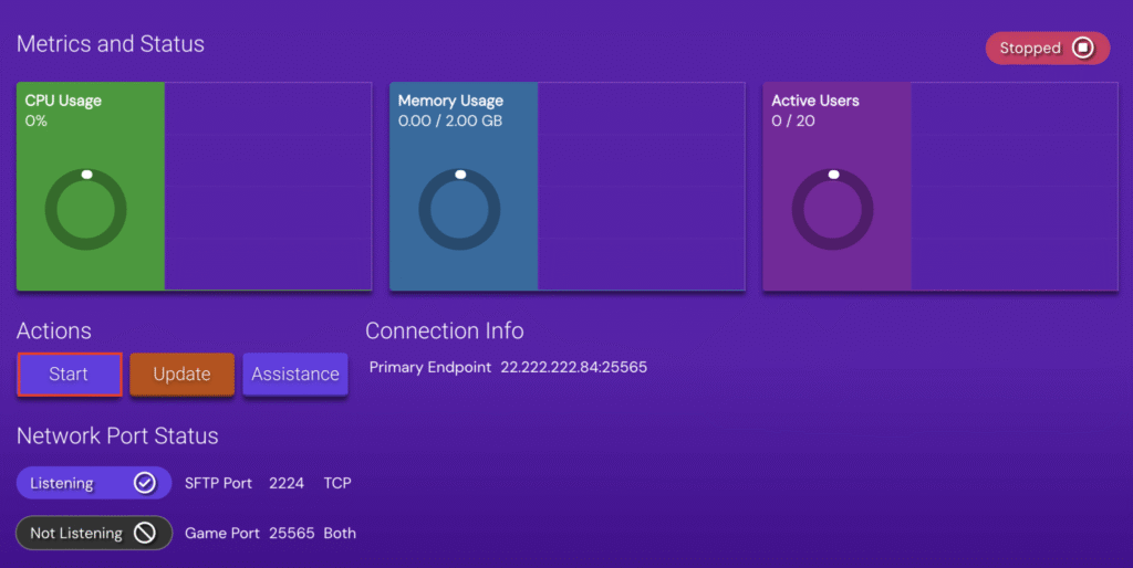 Tombol Start di Game Panel