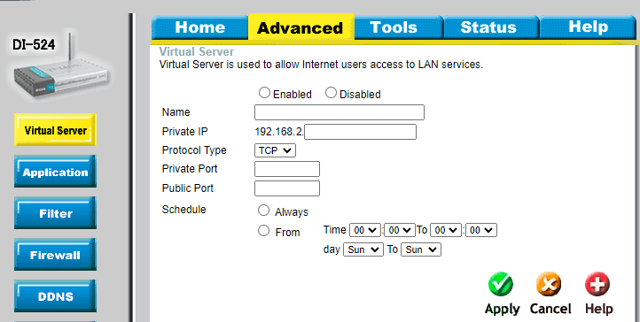 Panel konfigurasi router D-Link dengan tab Advanced yang dipilih