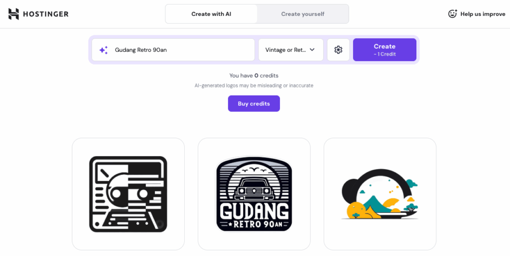 Dashboard AI Logo Maker di Website Builder Hostinger