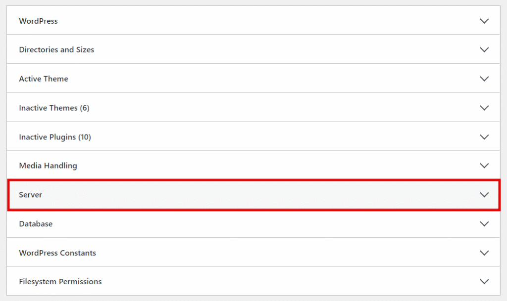 Memilih tab info dan mengklik Server.