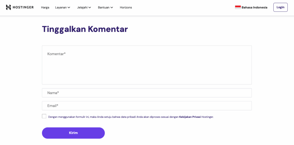 Bagian komentar di Tutorial Hostinger