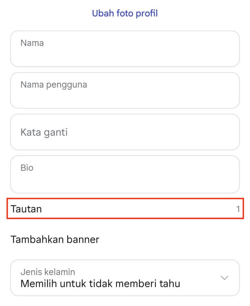 Bagian untuk menambahkan link in bio di Instagram