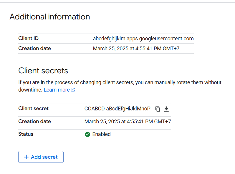 Client ID dan Secret Key di Google Developer Console