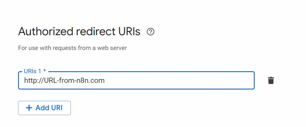 Menu konfigurasi URI Google Developer Console