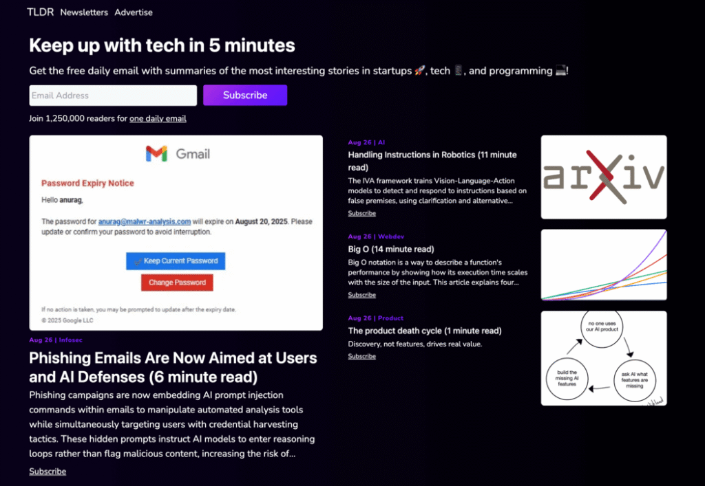 Landing page pendaftaran email TLDR
