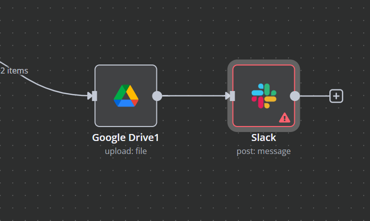 Menghubungkan node Slack ke node Google Drive