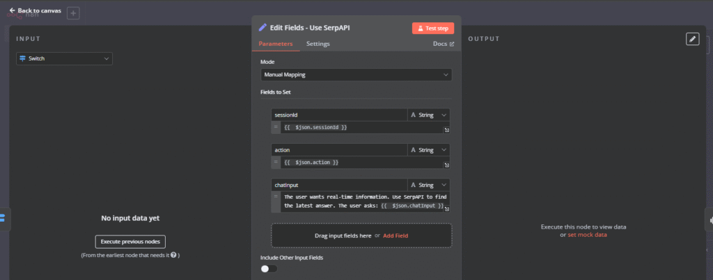 Kolom pengeditan Use SerpAPI n8n