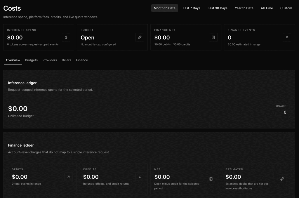 Menu Biaya di dashboard Paperclip