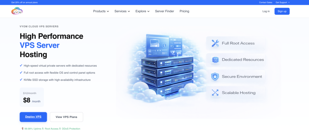 Vyom Cloud VPS hosting landing page