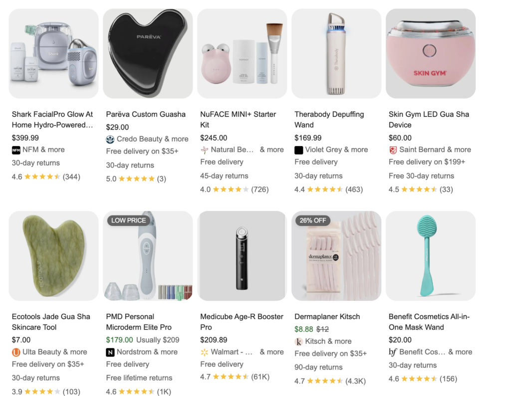 Trending beauty and personal care tools on Google Shopping