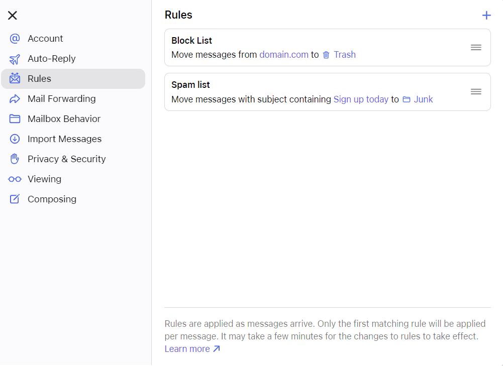 Elenco delle regole in Mac Mail
