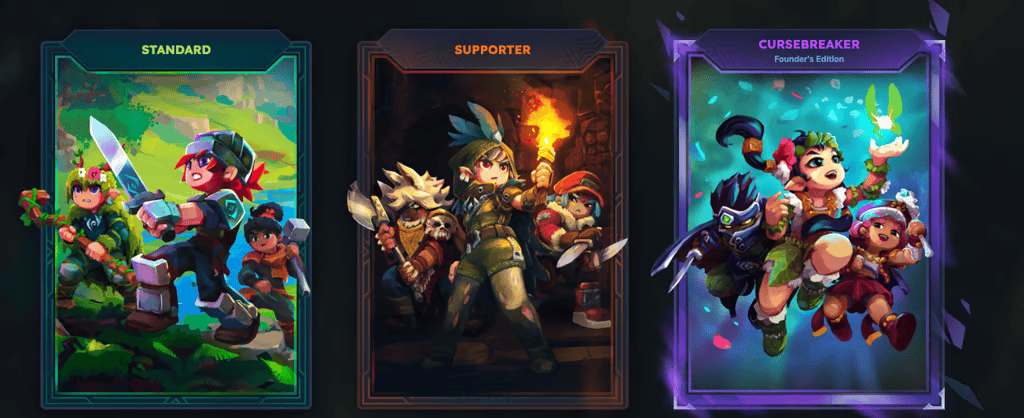 Pagina dei prezzi di Hytale che mostra i livelli tariffari ”Standard“, ‘Supporter’ e ”Cursebreaker