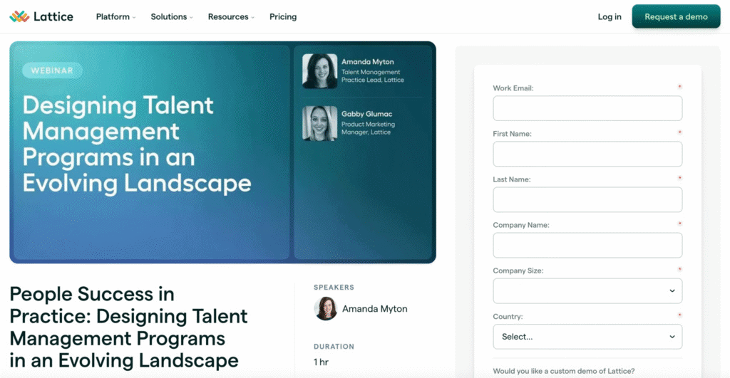 Landing page degli eventi Lattice