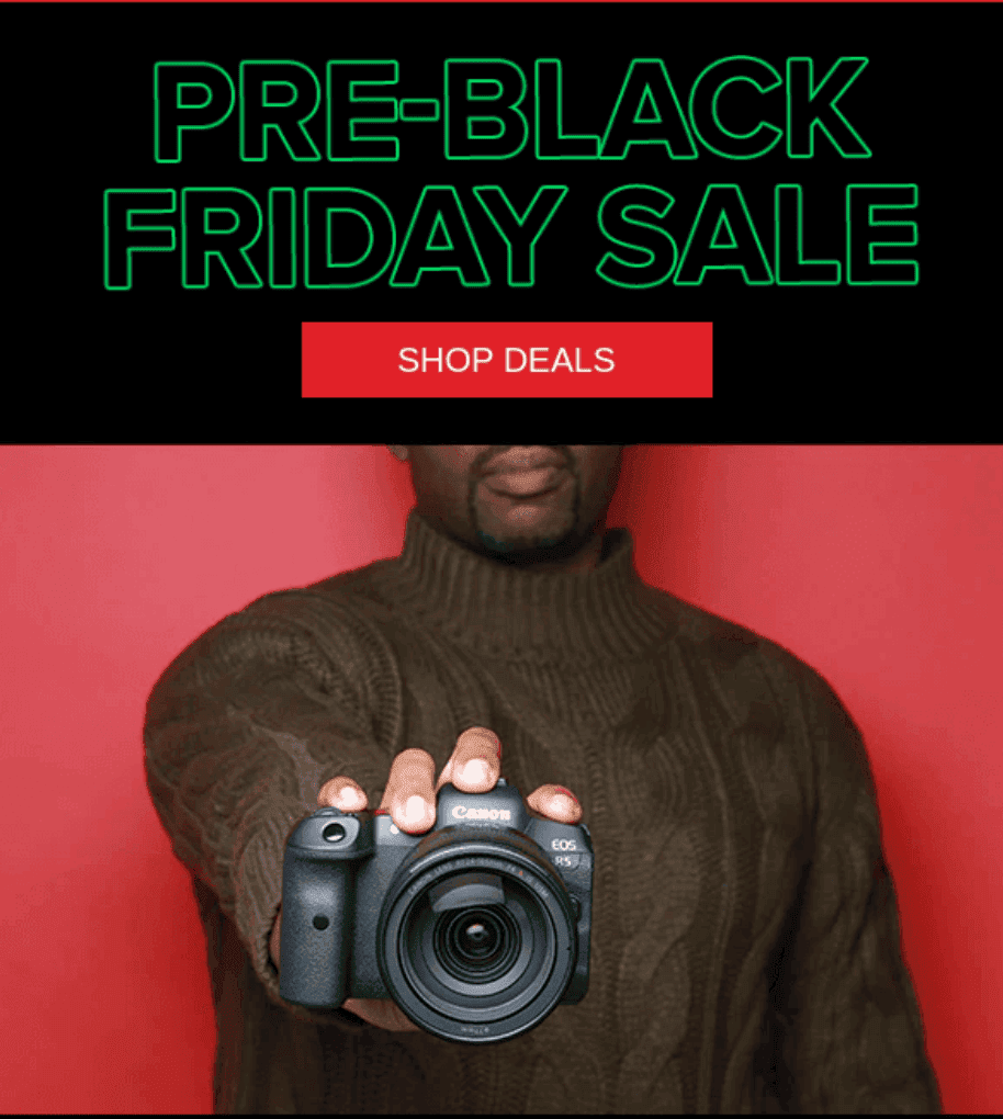 L’email pre-Black Friday di Canon