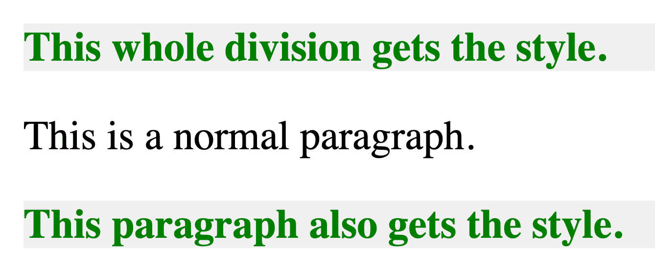 Browser che mostra elementi HTML con stile applicato tramite una classe CSS.